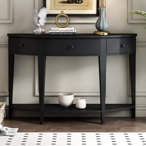 U-style Modern Table With Curved Edges For Bathroom. 3 Drawers And 1 Shelf Organization. Construction. Fits Various Rooms. Simple To Assemble Storage. Elegant Design Home. & Shelf. Made Of Quality