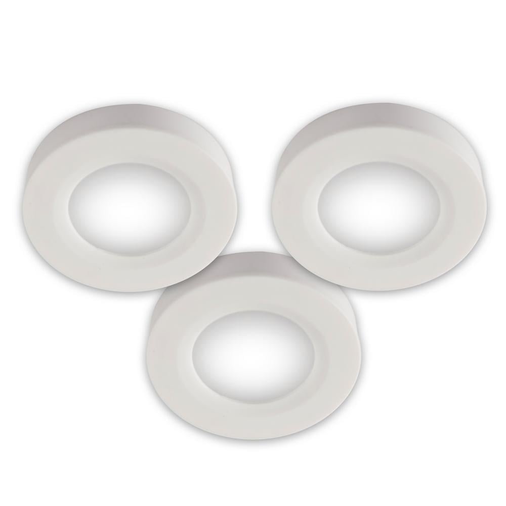 White Plastic LED Under Cabinet Puck Lights, 3-Pack