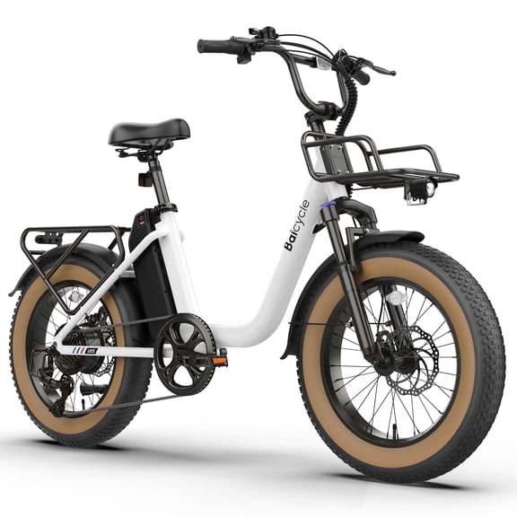 Baicycle U05 Electric Bike for Adults, 1500W Peak Motor, 48V 13Ah Removable Battery, 20x4 Fat Tire, UL2849 Certified, 90 Miles Range E-bike, 28MPH, Women-Friendly Commuting Ebike, White.