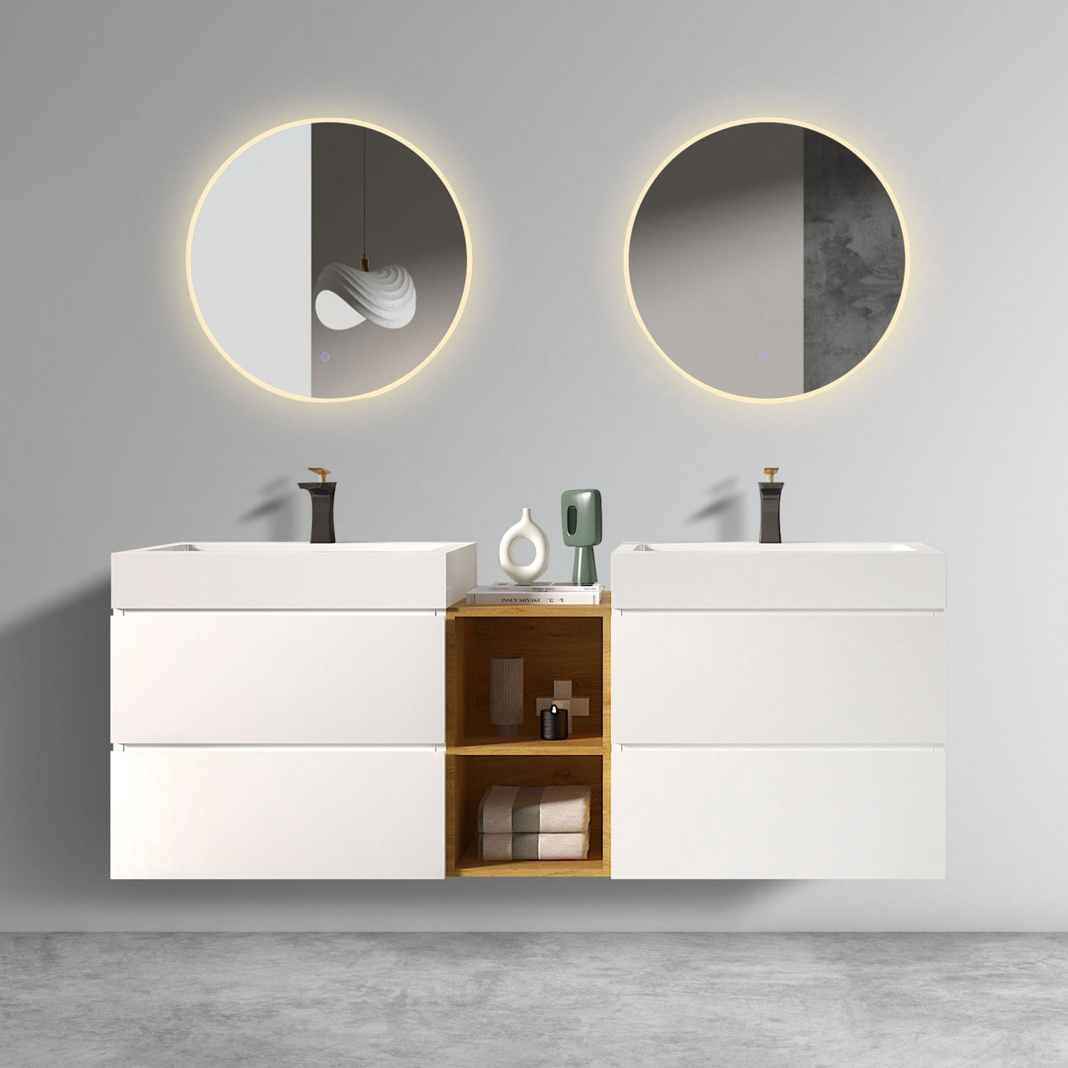 U063-ALICE72W-201 Alice 72” White Bathroom Vanity with Double Sinks and ...