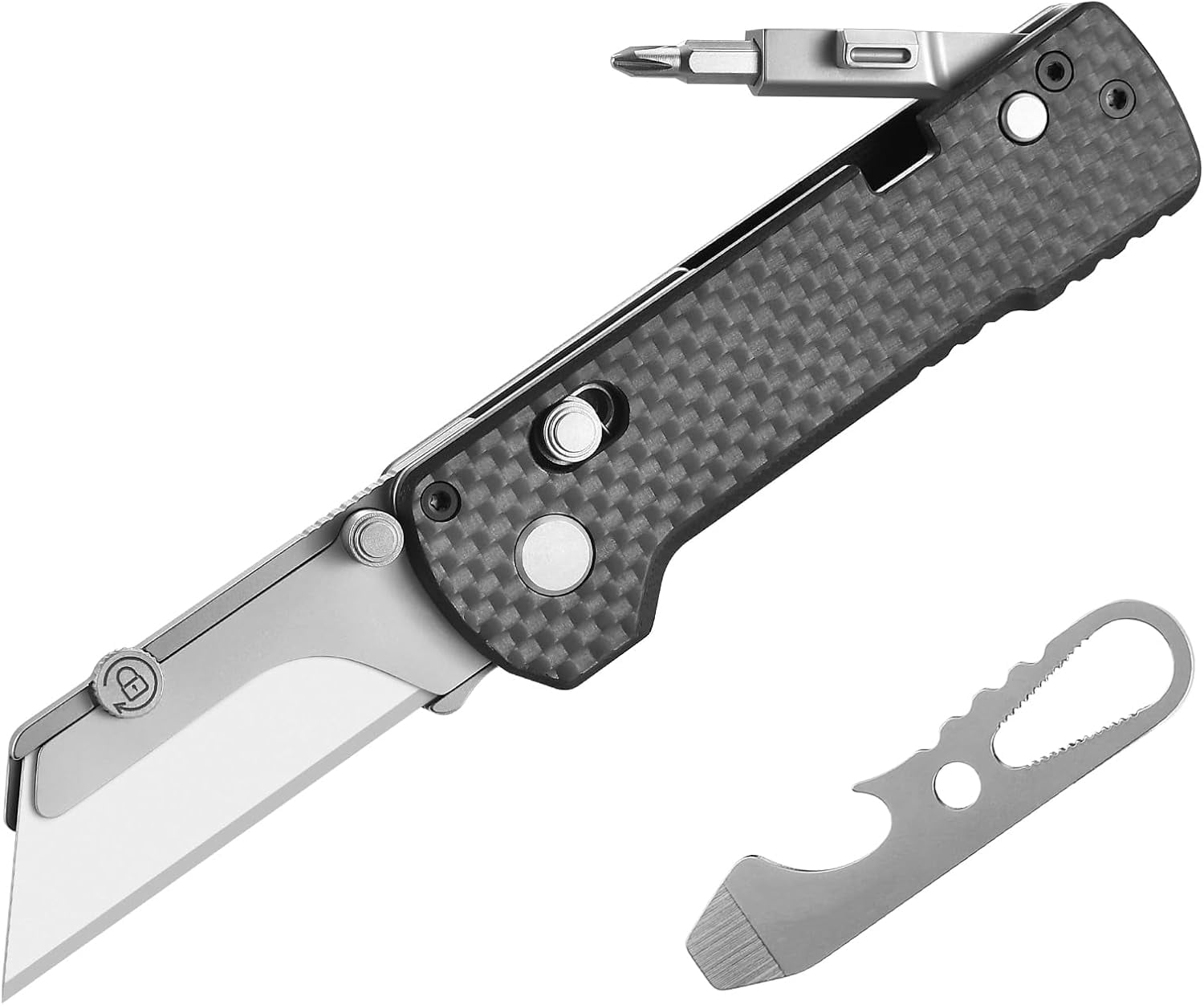 U1 Pro Multitool Folding Utility Knife with Folding Screwdriver, Quick Change Blade, Rail Lock & Pocket Clip for Men Women (Carbon Fiber Black)