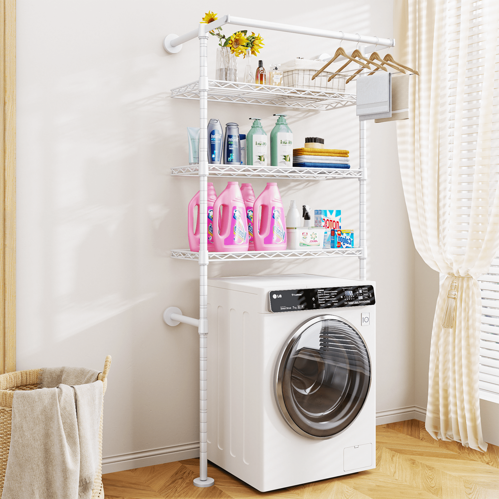 U17 Wall-Mounted Laundry Room Organizer with 3-Tier Hanging Rod