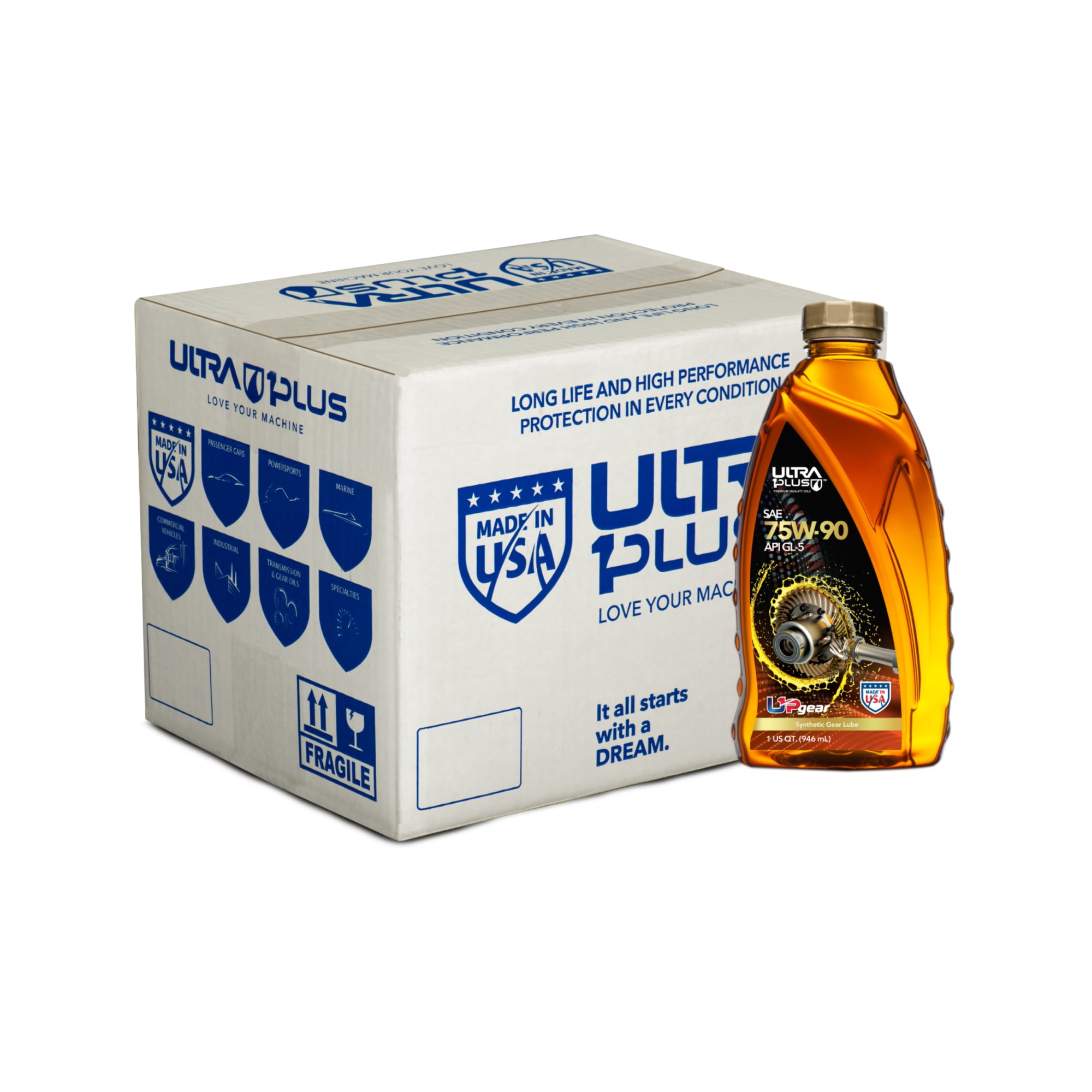 U1PGear SAE 75W90 Synthetic Gear Oil API GL5, MT01, 12 QTS