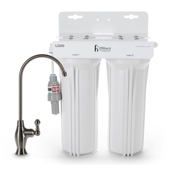 U200 Premium Drinking Water Filtration System 2 Stage w/ Designer Faucet & Protection Valve