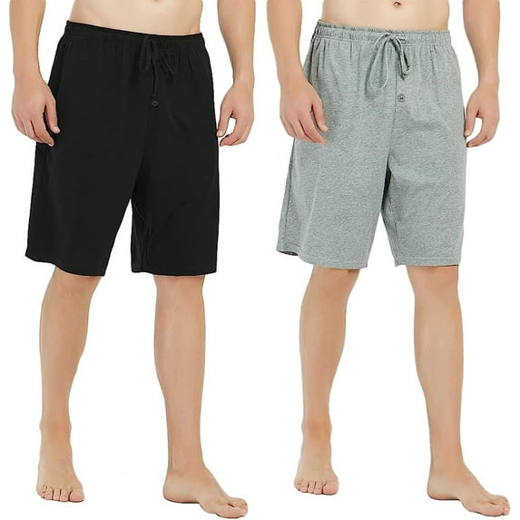 U2SKIIN 2 Pack Mens 100% Cotton Pajama Shorts, Lightweight Lounge Pant with Pockets Soft Sleep Pj Bottoms(Black/Light Gray Mel,XL)