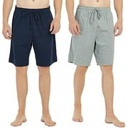 U2SKIIN 2 Pack Mens 100% Cotton Pajama Shorts, Lightweight Lounge Pant with Pockets Soft Sleep Pj Bottoms(Navy/Light Gray Mel,L)