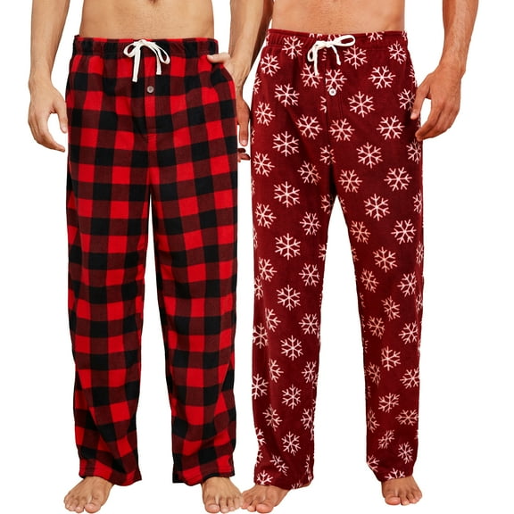 U2SKIIN 2 Pack Mens Fleece Pajama Pants, with Pockets Plaid Pj Bottoms Soft Lounge,2XL