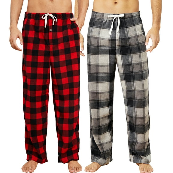 U2SKIIN 2 Pack Mens Fleece Pajama Pants, with Pockets Plaid Pj Bottoms Soft Lounge,L