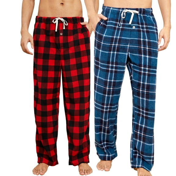 U2SKIIN 2 Pack Mens Fleece Pajama Pants, with Pockets Plaid Pj Bottoms Soft Lounge,L