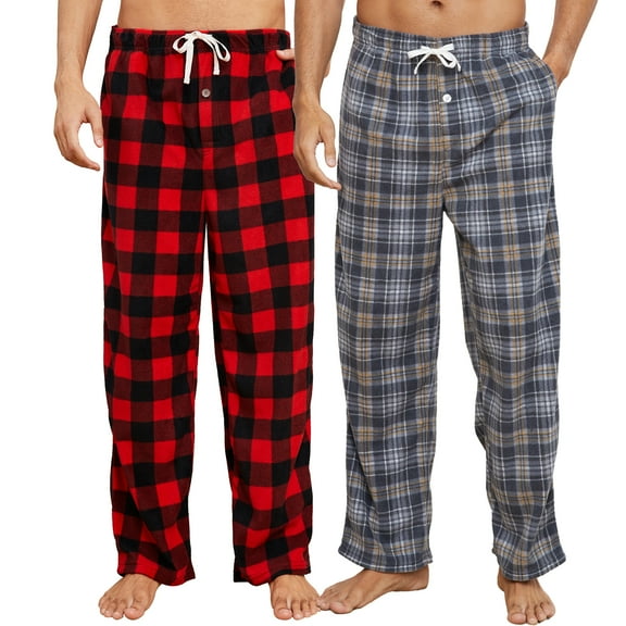 U2SKIIN 2 Pack Mens Fleece Pajama Pants, with Pockets Plaid Pj Bottoms Soft Lounge,M