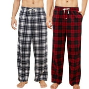 U2SKIIN 2 Pack Mens Fleece Pajama Pants, with Pockets Plaid Pj Bottoms Soft Lounge,M