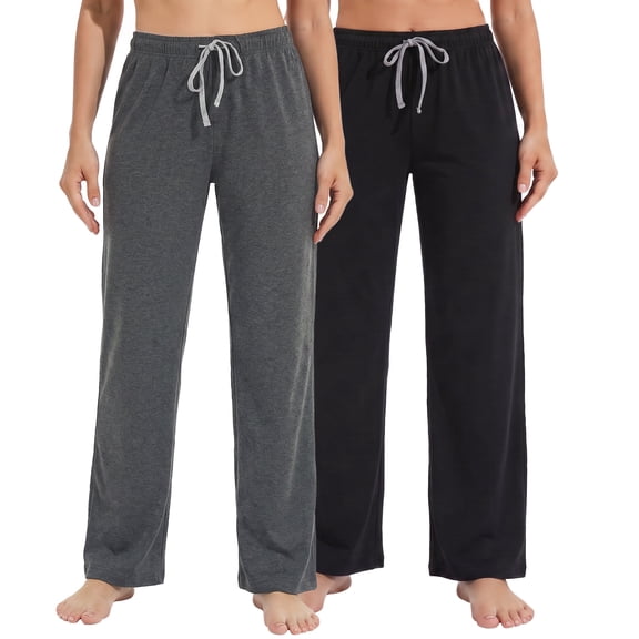 U2SKIIN 2 Pack Pajama Pants for Women, Soft Lounge Lightweight Sleep Pj Bottoms, (Black/Dark Grey Mel, M)