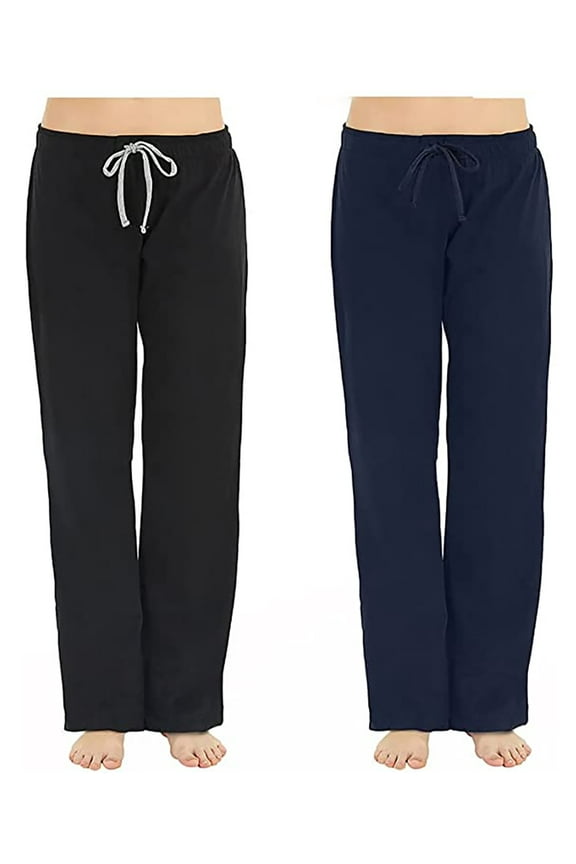 2 Pack Pajama Pants for Women, Womens Soft Lounge Lightweight Sleep Pj Bottoms, (Black/Navy, M)