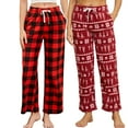thumbnail image 1 of U2SKIIN 2 Pack Women Fleece Pajama Pants, Comfy Plaid PJ Bottoms For Women with Pockets Soft Warm（Buffalo Plaid-Red/Christmas tree, L）, 1 of 1