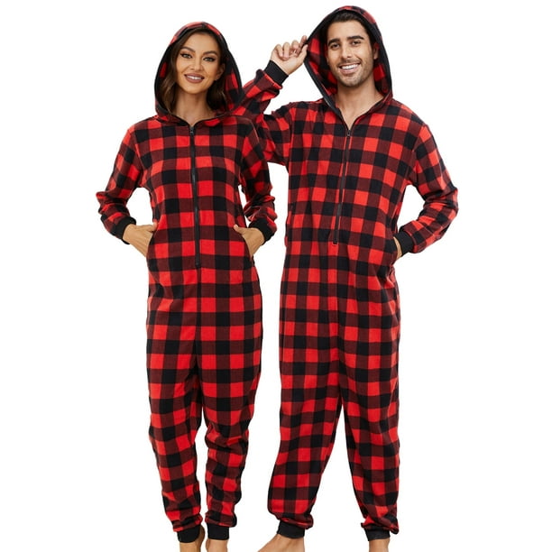 U2SKIIN Couple Onesie Pajama Sets, Hooded Zipper Christmas