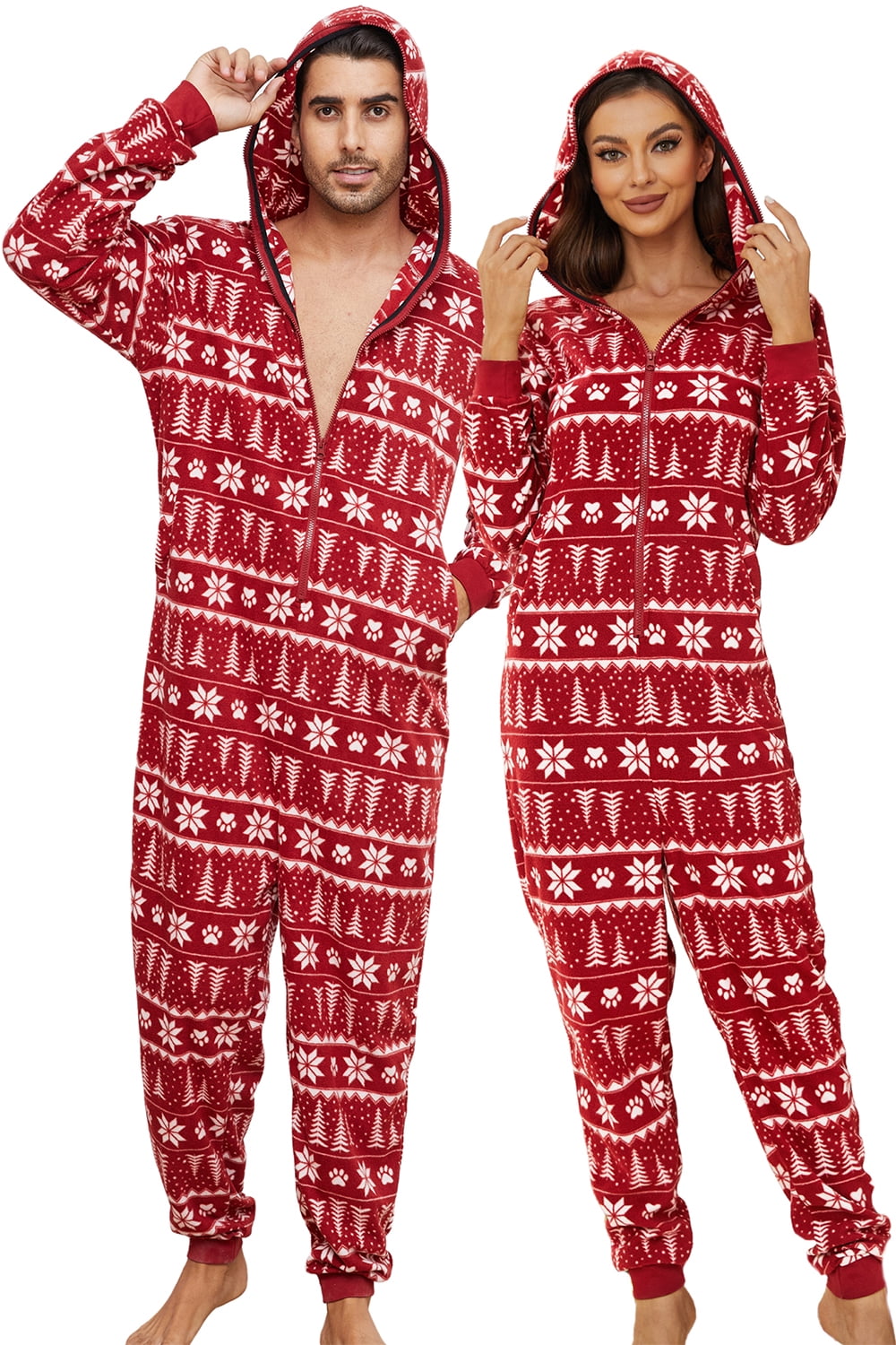 U2SKIIN Couple Onesie Pajama Sets Hooded Zipper Christmas Matching 