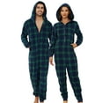 thumbnail image 1 of U2SKIIN Couple Onesie Pajama Sets, Hooded Zipper Christmas Matching Plaid Pjs Set for Men and Women Soft Warm Jumpsuit (Womens Blue Green Plaid, 2XL), 1 of 5