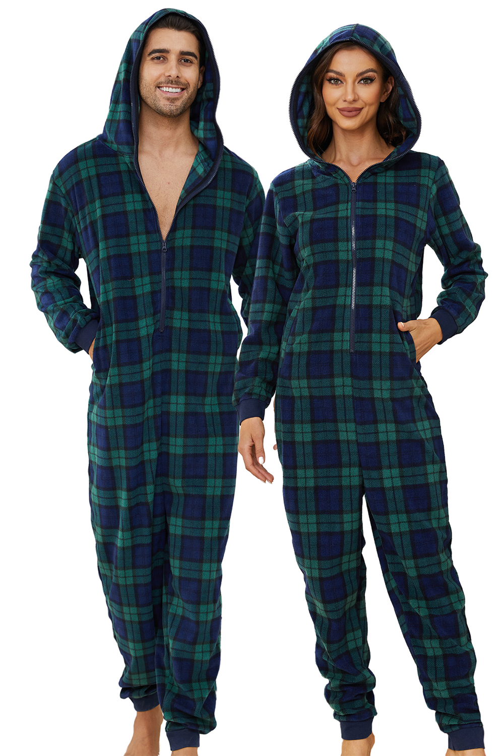 U2SKIIN Couple Onesie Pajama Sets Hooded Zipper Christmas Matching 