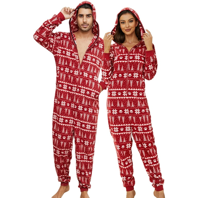 U2SKIIN Couple Onesie Pajama Sets, Hooded Zipper Christmas