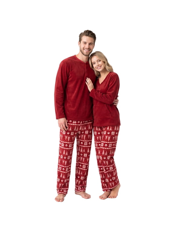 Couple Pajama Sets, Plaid Matching Pajama Set for Men and Women Soft Warm Pjs Set(Dark-red/Christmas Tree Mens, Large)