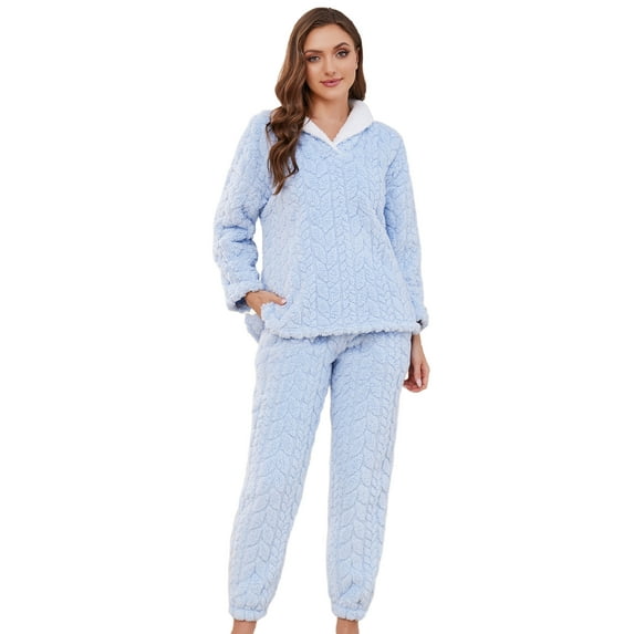 U2SKIIN Fluffy Pajamas set for Women Fleece Pullover 2 Piece Pjs Set Soft Plush Sleepwear Winter Loungewear(Light Blue, L)