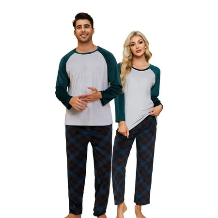 U2SKIIN Matching Pajamas for Couples, Plaid Ultra Soft Pullover Pjs Set for Men Warm Loungewear(Dark Green/Blue Green Plaid,XL)