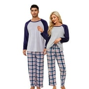 U2SKIIN Matching Pajamas for Couples, Plaid Ultra Soft Pullover Pjs Set for women Warm Loungewear（Navy/Navy White Plaid，M）
