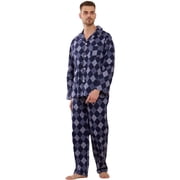 U2SKIIN Men Button Down Pajama Set, 100% Cotton Lounge Plaid Fun Prints Sleepwear With Pockets,Navy Rhombus Plaid,L