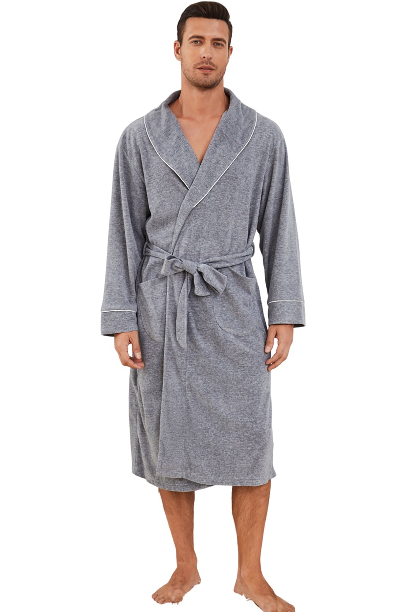 mens grey dressing gown with hood BATHROBE MEN - 1009C main image 0