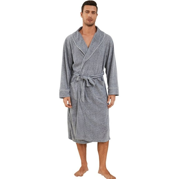 U2SKIIN Men Fleece Robe,Soft Lightweight Long Shawl Collar Bathrobe,(Light Grey Mel.,L-XL)