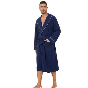 U2SKIIN Men Fleece Robe,Soft Lightweight Long Shawl Collar Bathrobe,(Navy,L-XL)