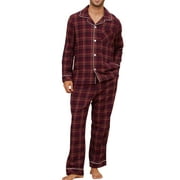 U2SKIIN Men's 100% Cotton Flannel Pajama Sets, Soft Plaid PJS Long Sleeve Sleepwear 2 Piece Button Down Lounge Set（Burgundy Brown Plaid,X-Large）