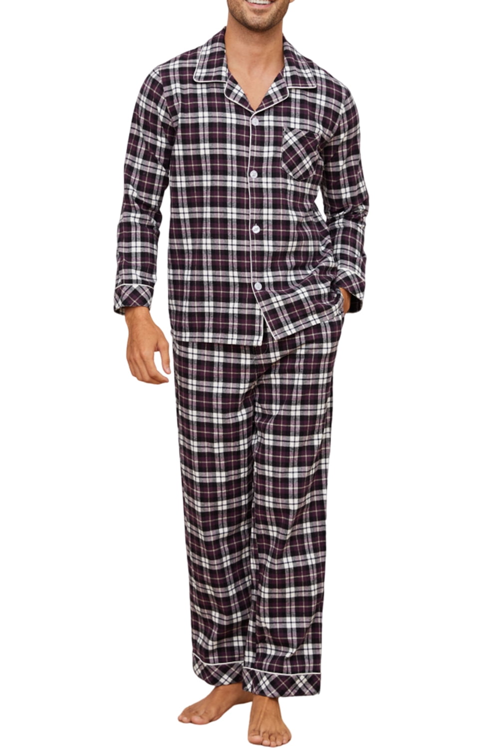 U2SKIIN Mens Pajama Set Soft Warm Long Sleeve Quilted Fabric