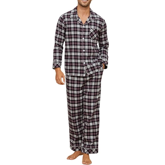 U2SKIIN Men's 100% Cotton Flannel Pajama Sets, Soft Plaid PJS Long Sleeve Sleepwear 2 Piece Button Down Lounge Set（Purple-Green Plaid,Small）
