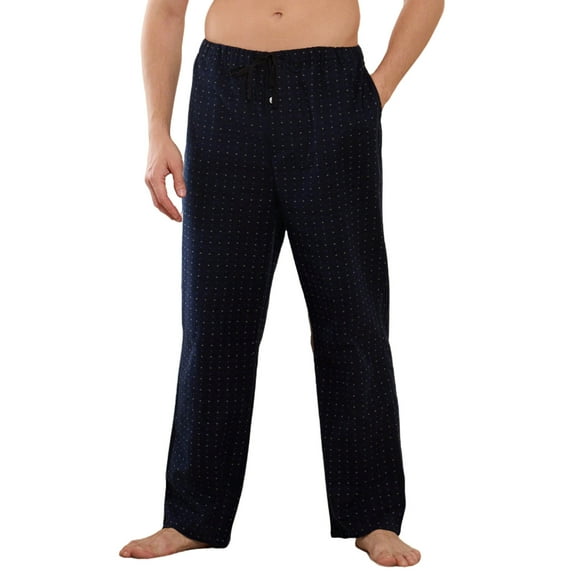 U2SKIIN Mens 100% Cotton Pajama Pants, Fleece Plaid Soft PJS Bottoms with Pockets and Button Fly (POINT-NAVY, L)