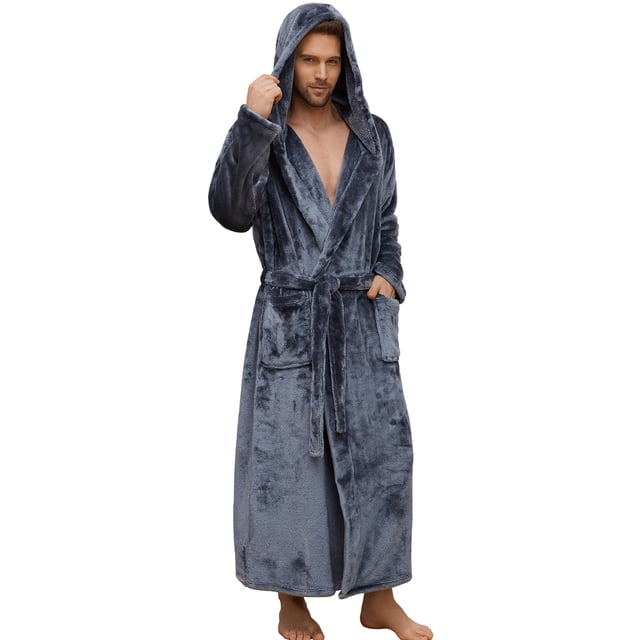 U2SKIIN Mens Big and Tall Robe with Hooded, Full Length Thickened Plush ...