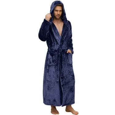 U2SKIIN Mens Big and Tall Robe with Hooded, Full Length Thickened Plush Bathrobe (Navy, S/M)