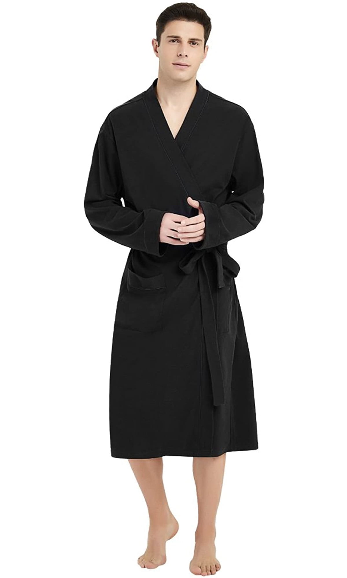 U2SKIIN Mens Cotton Blend Robes Lightweight Soft Spa Knit Bathrobe for Men Navy Blue L XL