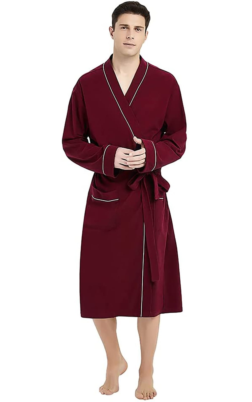U2SKIIN Mens Cotton Blend Robes, Lightweight Soft Spa Knit Bathrobe for ...