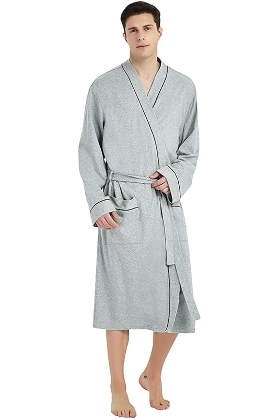 Mens Cotton Blend Robes, Lightweight Soft Spa Knit Bathrobe for Men,(Grey,2XL/3XL)