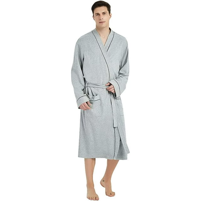 U2SKIIN Mens Cotton Blend Robes, Lightweight Soft Spa Knit Bathrobe for