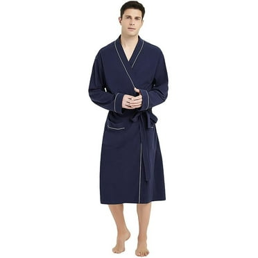 U2SKIIN Mens Cotton Blend Robes, Lightweight Soft Spa Knit Bathrobe for Men,(Navy Blue,L/XL)