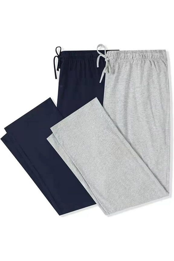 Mens Cotton Pajama Pants, Soft Lightweight Lounge Pant with Pockets Sleep Pj Bottoms for Men,(Navy/light Grey Mel,L)