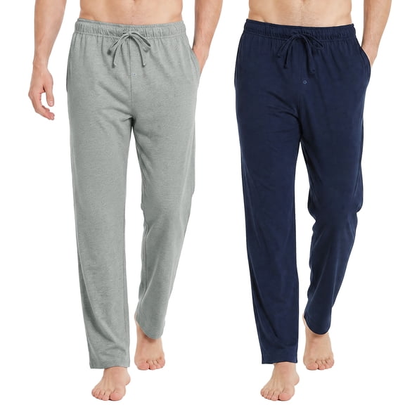 U2SKIIN Mens Cotton Pajama Pants, Soft Lightweight Lounge Pant with Pockets Sleep Pj Bottoms for Men,(Navy/light Grey Mel,L)
