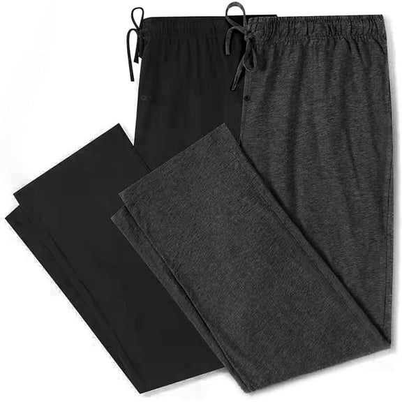U2SKIIN Mens Cotton Pajama Pants, Soft Lightweight Lounge Sleepwear Pj Bottoms with Pockets,(Black/Dark Grey Mel,XL)