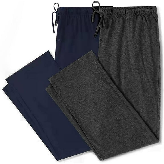 U2SKIIN Mens Cotton Pajama Pants, Soft Lightweight Lounge Sleepwear Pj Bottoms with Pockets,(Navy/Dark Grey Mel,XL)