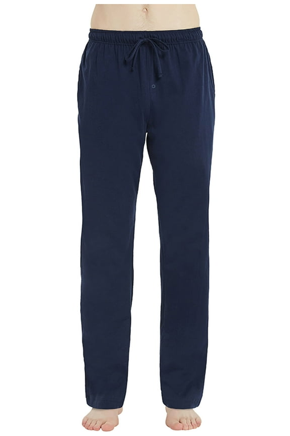 Mens Cotton Pajama Pants, Soft Lounge Pant with Pockets Lightweight Sleep Pj Bottoms,(Navy,L)