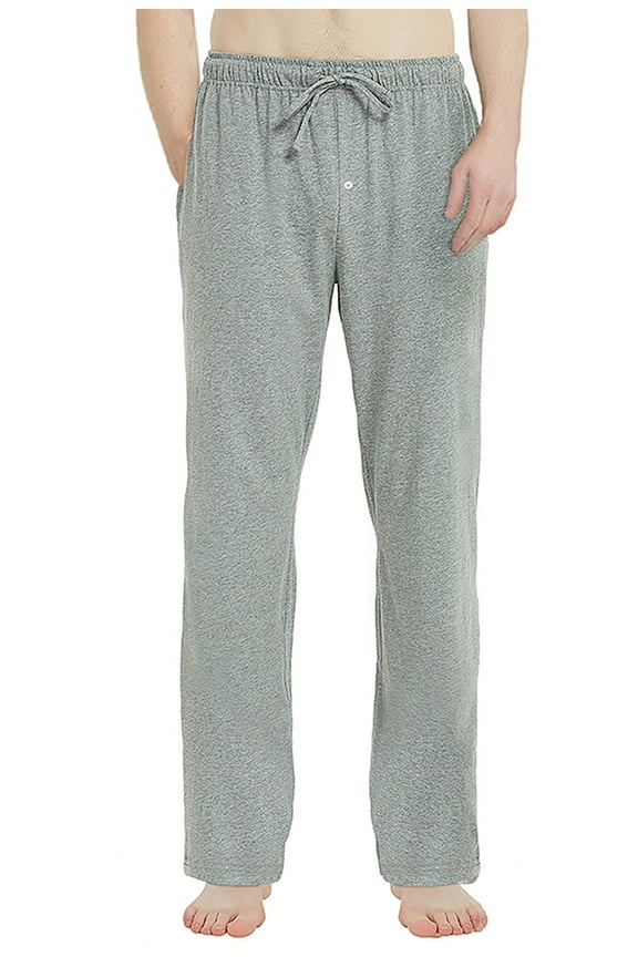 Mens Cotton Pajama Pants, Soft Lounge Pant with Pockets Lightweight Sleep Pj Bottoms,(light Grey Mel,L)