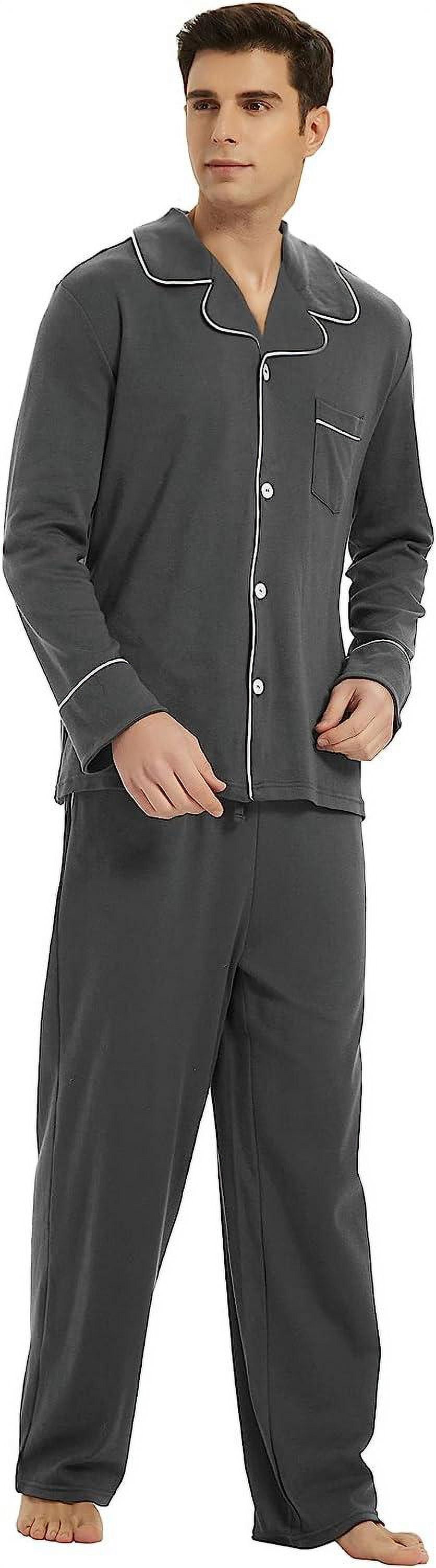 U2SKIIN Mens Cotton Pajama Set, Soft Lightweight Long Sleeve Button Up ...