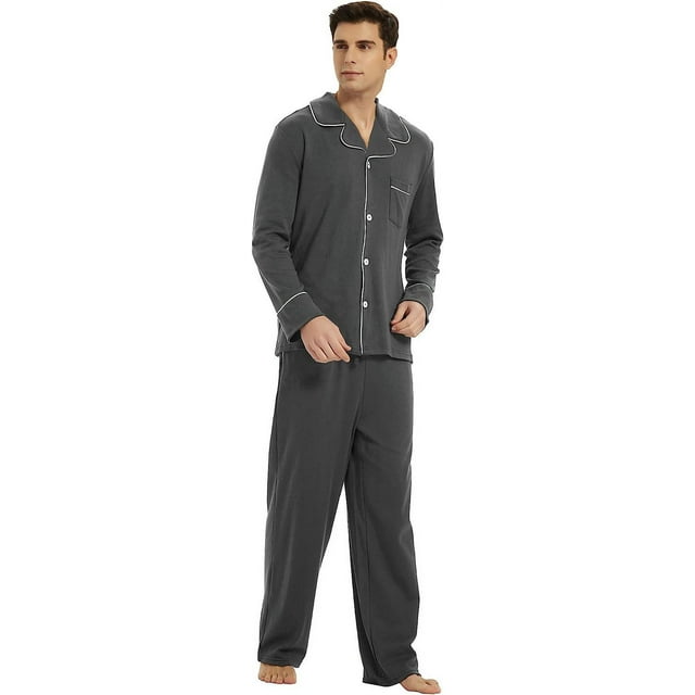 U2SKIIN Mens Cotton Pajama Set, Soft Lightweight Long Sleeve Button Up ...